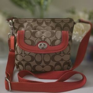 Coach Brown and Red Crossbody Bag